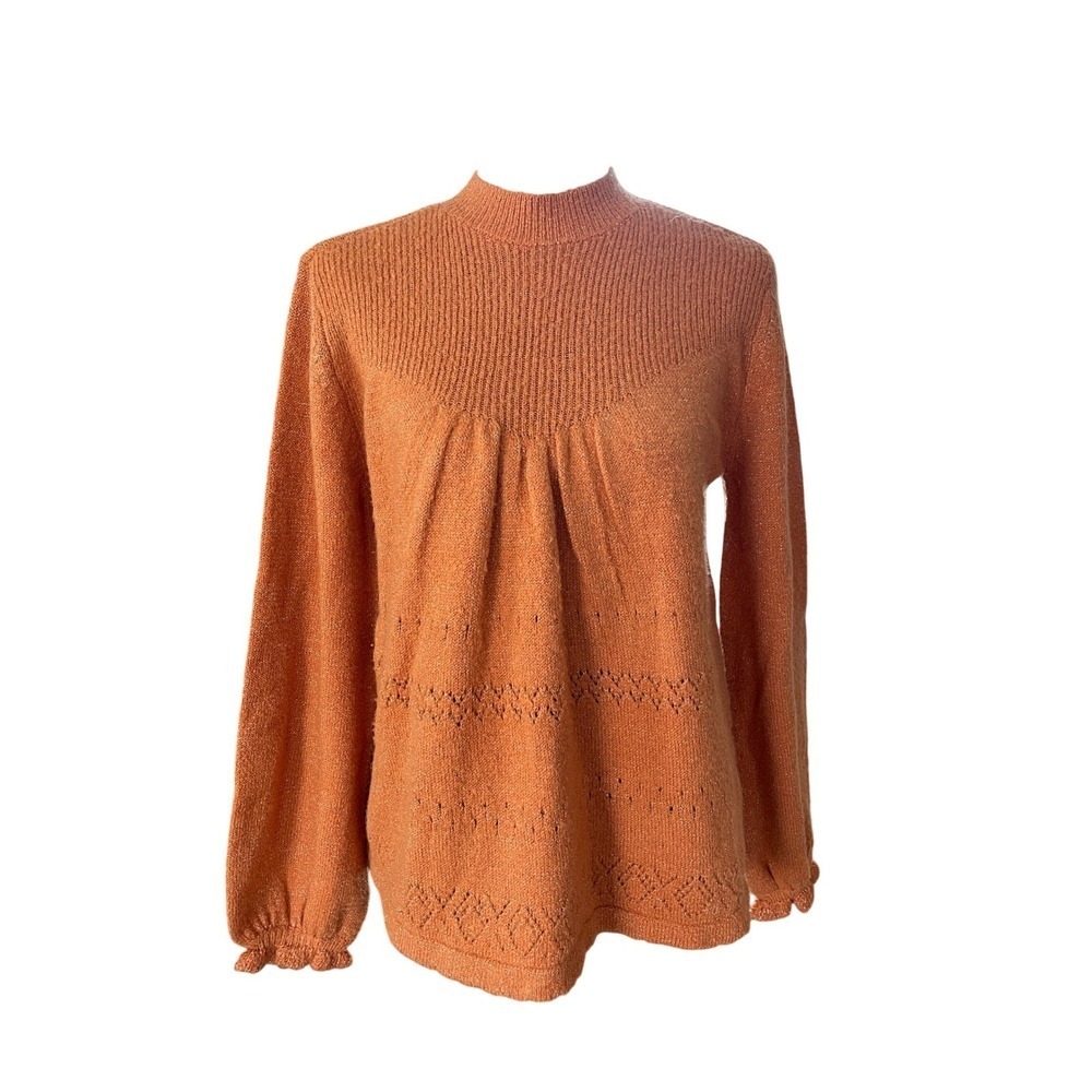 Lauren Conrad Sweater Womens M Orange Mock Neck Boho Fall Basic Capsule Romantic